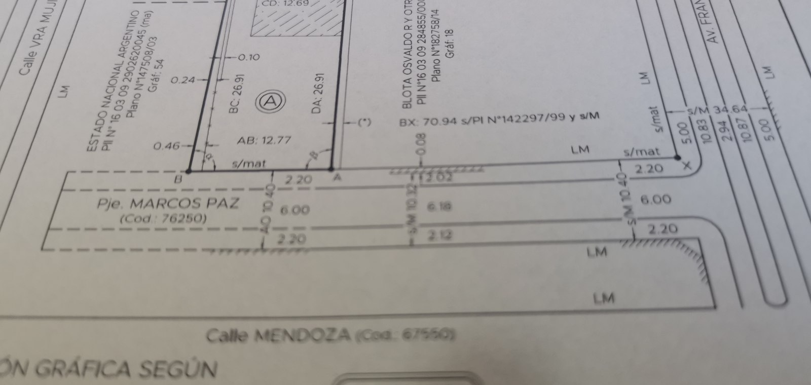 Plano de mensura de AB Agrimensura con detalle de linderos y superficies